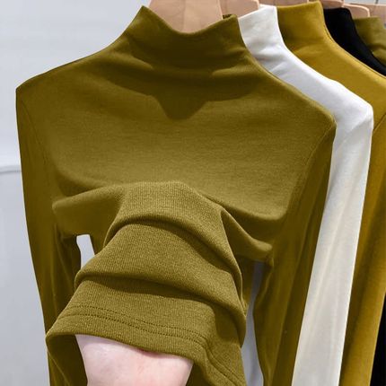 Body-friendly autumn fashionable velvet long-sleeve, 180 gram, high collar, slim fit