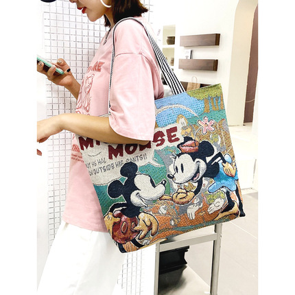 One-shoulder bag for leisure, purse, linen bag, shopping bag, cartoon cloth bag, direct factory sales, with embroidery