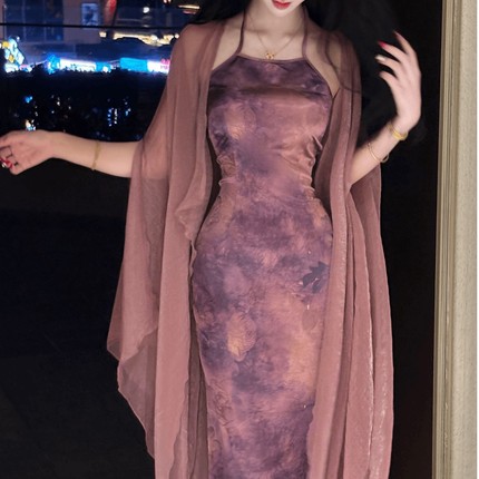 Long summer retro design sun protection clothing, maxi length, Chinese style, fitted, trend of season