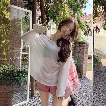 Colored summer T-shirt, thin jacket for leisure, backless, sun protection, oversize