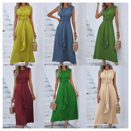Summer fresh fashionable colored brace, long belt, dress with sleeves sleevless, (in stock), European style